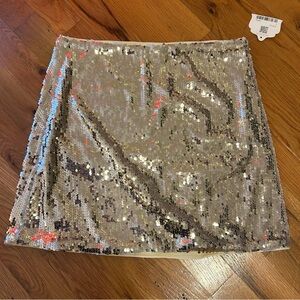 Altar'd State Champagne Sequined Sparkling Mini Skirt, Medium